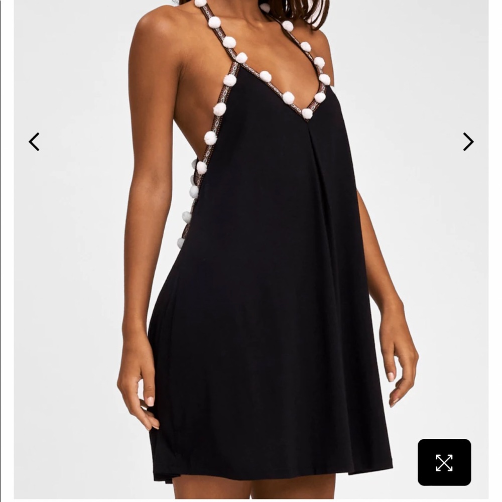 Pitusa Pom Pom Mini Dress Cover-up- Black